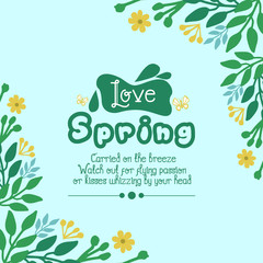 Love spring greeting card design, with leaf and flower modern frame. Vector