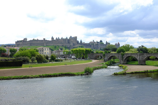 Carcassonne, France - April 27: Capture photo of the castle on April 27, 2017 in Carcassonne, France.