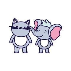 little cat and elephant cartoon character on white background