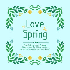 Decorative frame with elegant leaves and flower, for love spring invitation card design. Vector