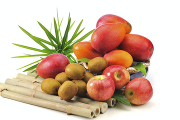 kiwi and honey peach on the white background