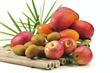 kiwi and honey peach on the white background