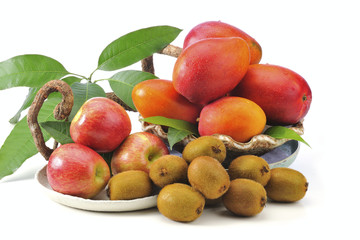 kiwi and honey peach on the white background