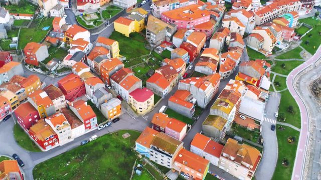 Aerial  view of traditional houses in A Guarda, village of  Pontevedra, Galicia. Border Spain, with Portugal