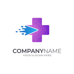 Arrow medical logo design, insurance and health access logo template, hospital and medicine symbols, first aid icons