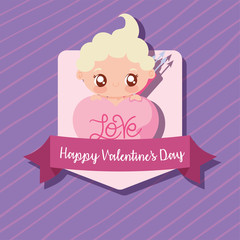 Happy valentines blond cupid cartoon with heart vector design
