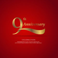 9th anniversary logo text decorative. With red background. Ready to use. Vector Illustration EPS 10