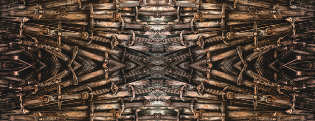 Metal knight swords horizontal background. Close up. The concept Knights.