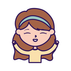 happy childrens day, cute girl hands up celebrating cartoon character