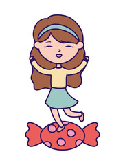 happy childrens day, little girl on candy celebration cartoon