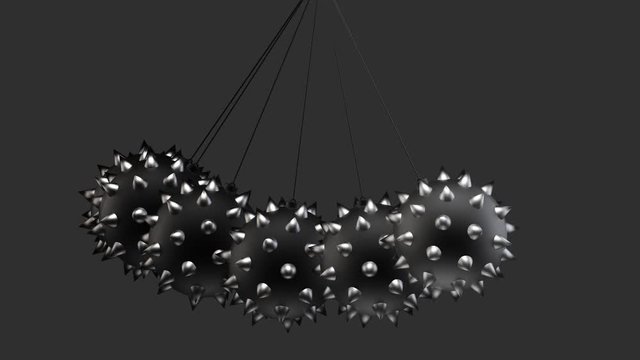 loop able silver cone Black metal wrecking ball swinging motion with white alpha channel on black background. S&M object concept.