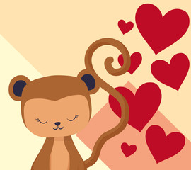 Hearts and monkey cartoon vector design