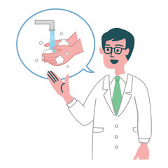 白衣　男性　医者　手洗い　予防