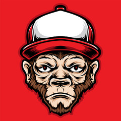 monkey head vector with red caps