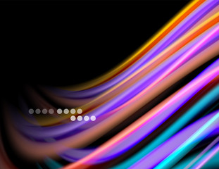 Silk smooth lines on black, liquid fluid color waves. Vector Illustration