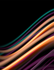 Silk smooth lines on black, liquid fluid color waves. Vector Illustration