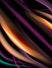 Silk smooth lines on black, liquid fluid color waves. Vector Illustration