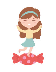 happy childrens day, little girl on candy celebration cartoon