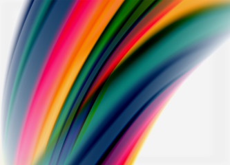 Wave lines abstract background, smooth silk design with rainbow style colors. Liquid fluid color waves. Vector Illustration