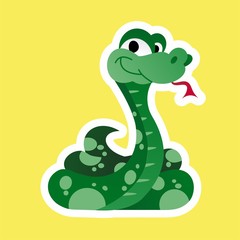 Fototapeta premium Sticker of the Green Snake Issues the Tongue Cartoon, Cute Funny Character, Flat Design