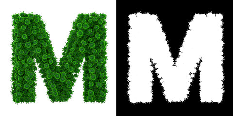 Alphabet M made of Bacteria with alpha mask, alphabet M made of Virus with alpha mask, bacteria font, virus font, 3d alphabet