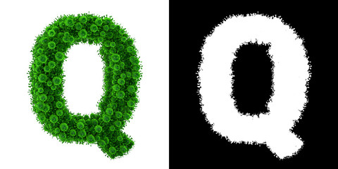 Alphabet Q made of Bacteria with alpha mask, alphabet Q made of Virus with alpha mask, bacteria font, virus font, 3d alphabet