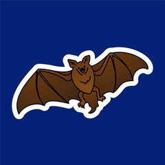 Sticker of Flying Bat Cartoon, Cute Funny Character, Flat Design