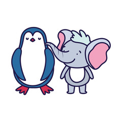 little elephant and penguin cartoon character on white background