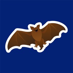 Sticker of Flying Bat Cartoon, Cute Funny Character, Flat Design