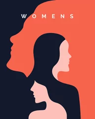 Frauentagskampagnen-Poster-Hintergrunddesign mit zwei langen Haaren Mädchen mit Gesichtsschattenbild-Vektorillustration. © mnaufal design
