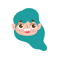 cute face girl with green hair and expression facial