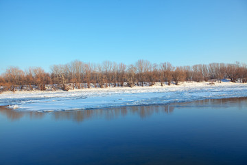 Fototapeta na wymiar scenery with ice on the river shore in the spring season 