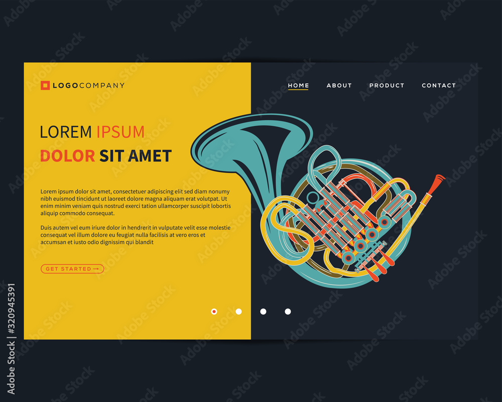 Wall mural landing page of music concepts for website and mobile development