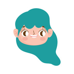 cute face girl with green hair and expression facial