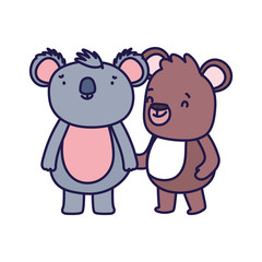 little teddy bear and koala cartoon character on white background