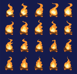 Camp Fire Animation Moving Frame Vector Cartoon Illustration