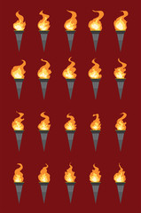 Fire Torch Champion Animation Moving Frame Vector Cartoon Illustration
