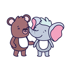 little elephant and bear cartoon character on white background