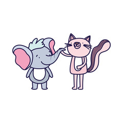 little pink cat and elephant cartoon character on white background