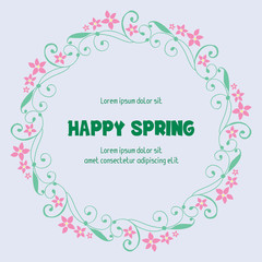 Unique Shape of happy spring greeting card, with beautiful leaf and flower frame. Vector