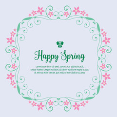 Unique Shape of happy spring greeting card, with beautiful leaf and flower frame. Vector