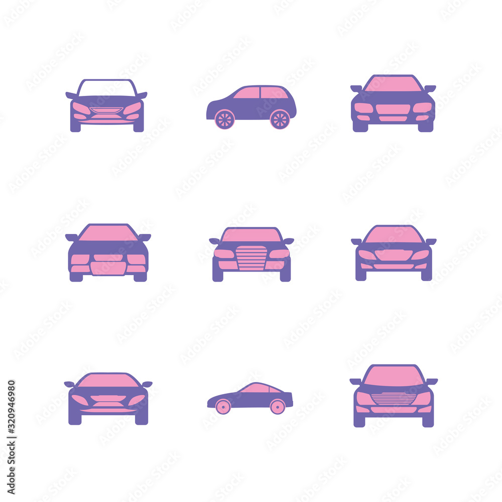 Canvas Prints Isolated purple cars set vector design