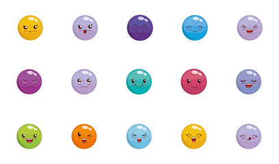 Isolated kawaii cartoon face icon set vector design