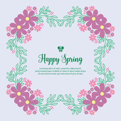 Beautiful pink wreath frame, for happy spring greeting card template design. Vector