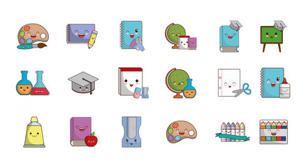 Isolated school kawaii cartoons icon set vector design