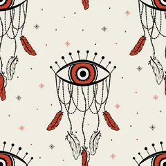 Printed roller blinds Dream catcher Seamless pattern dream catcher.Vintage bohemian drawing style.