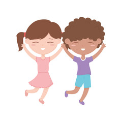 Obraz na płótnie Canvas happy childrens day, little boy and girl celebration excited cartoon