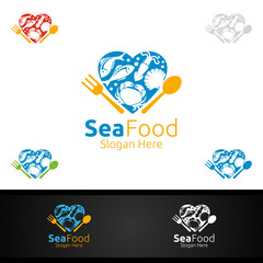 Love Seafood Logo for Restaurant or Cafe