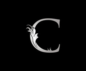 Silver C Luxury Logo Icon, Floral C Letter Logo Design.