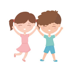 Fototapeta premium happy childrens day, little boy and girl celebration excited cartoon